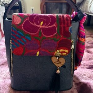 Artisan Floral Embroidered Bag - Blue and Multicolor